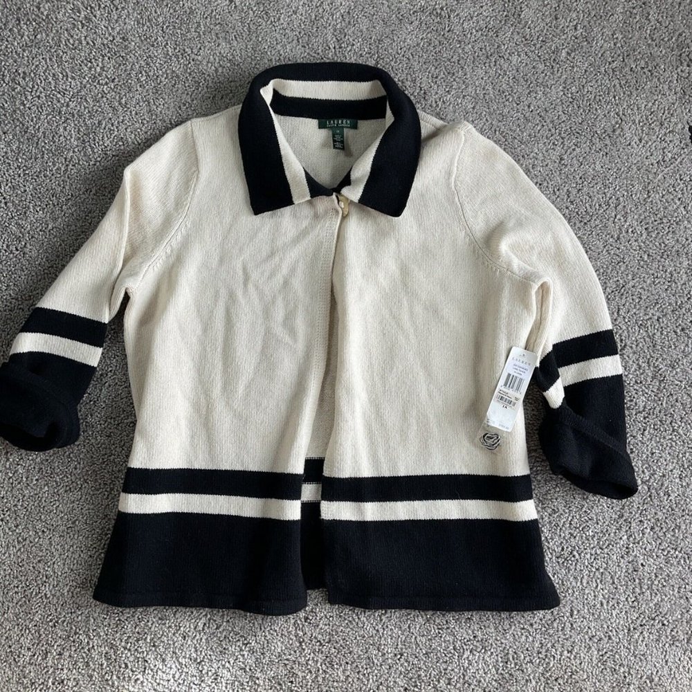 Lauren Ralph Lauren Lake Tahoe Cream and Black 100% Lambswool Sweater Sz 1X XL
